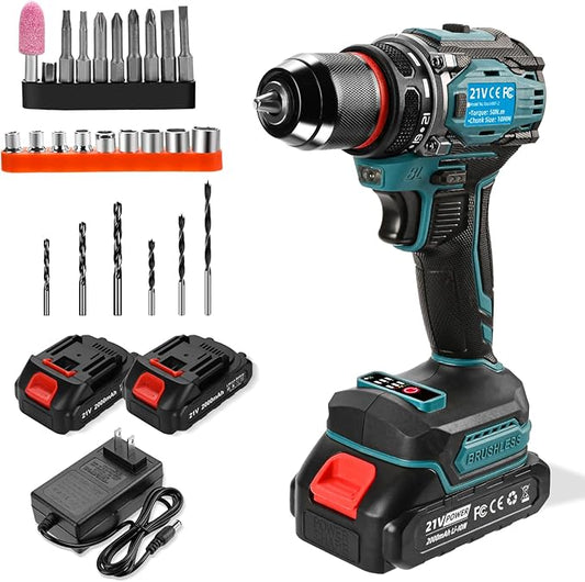 Cordless Drills Set, 21V Power Drill, Double 2000mAh Batteries Electric Drills, 2 Variable Speeds, 3/8" Keyless Chuck, 28 Piece Drill Driver Kit for Women's Garden DIY Projects (Blue)