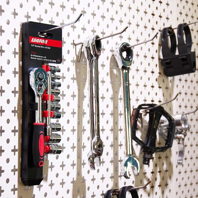 Egofine 12pcs 1/4 Inch Mini Ratchet Socket Wrench Set, Drive Socket Set with 10 Sockets (4-13mm) and 2 Way Quick Released Ratchet Handle and Extension Bar