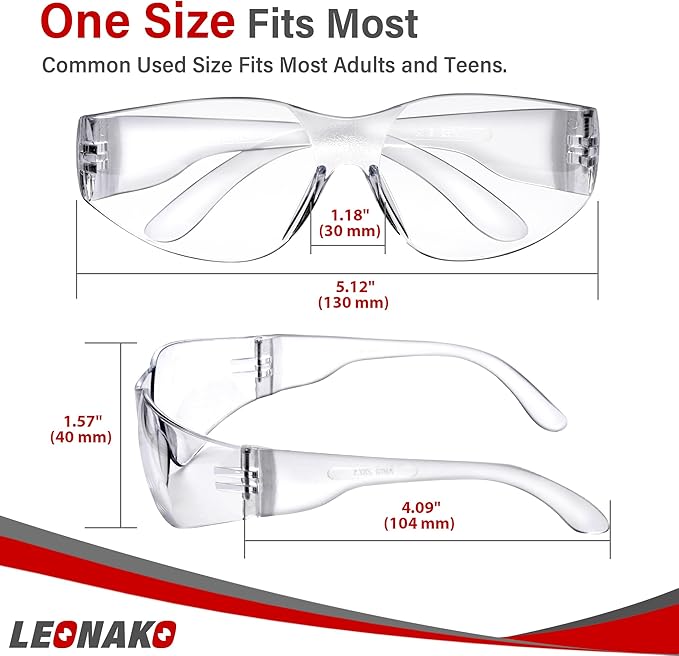 Clear Safety Glasses for Men Bulk of 12, Safety Goggles with Polycarbonate ANSI Z87.1 Impact Resistant Lens, Anti Scratch Protective Eyewear