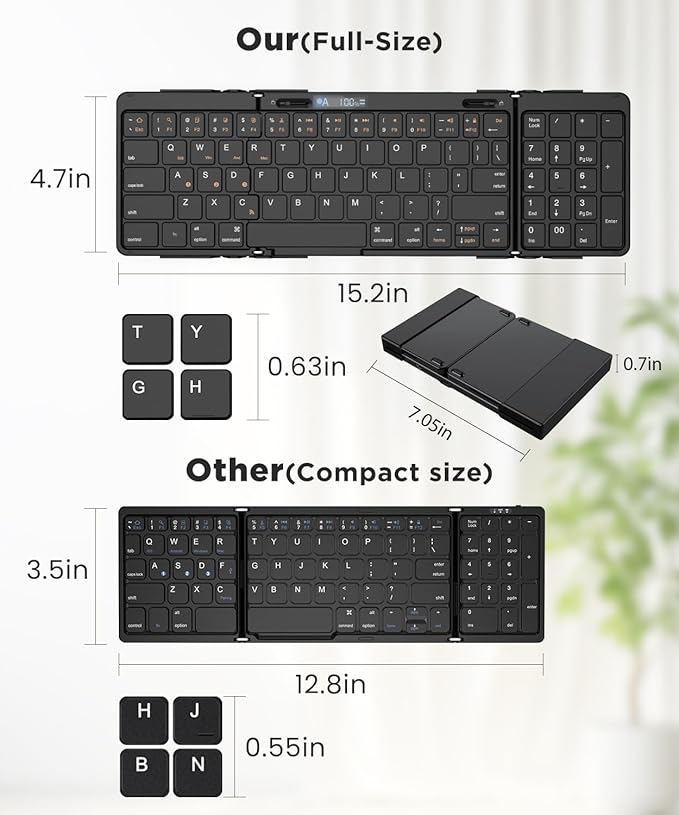 Foldable Bluetooth Keyboard, Full-Size Portable Wireless Bluetooth, Pocket-Sized Wireless Travel Keyboard for iPad/iPhone/Smartphone/Tablet/PC/Laptop can Place on The Legs
