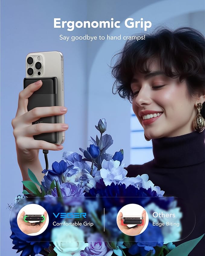 VEGER 10000mAh Portable Charger with 2 Built-in Cables, PD 22.5W Fast Charging USB C Power Bank, 4 Outputs 3 Inputs Slim Battery Pack Compatible with iPhone, Samsung, iPad, Android - Travel Essential