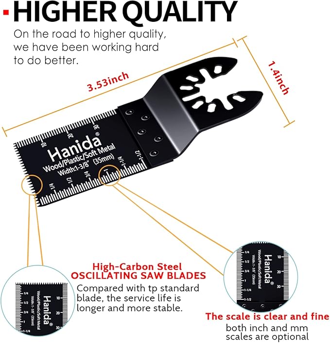 56pcs Wood Oscillating Multitool Quick Release Saw Blades Compatible with Fein Multimaster Porter Cable Black & Bosch Decker Dremel Craftsman Ridgid Ryobi Makita Milwaukee Dewalt Rockwell