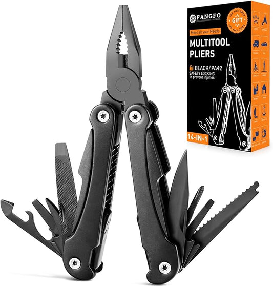 14 IN 1 Multitool Pliers with Pocket Clip, Portable Multi Tool, Pocket Knife Camping Multitool, Needle Nose Pliers with Replaceable Wire Cutters, Screwdrivers, Saw - Gifts for Men, Dad, Husband
