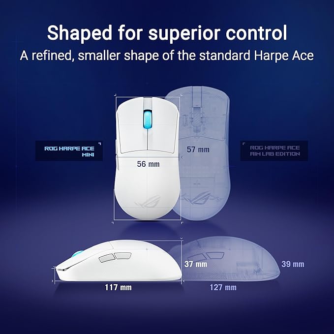 ASUS ROG Harpe Ace Mini Wireless Gaming Mouse – Small Compact Design, 49g Lightweight, 36K DPI AimPoint Sensor, Esports & FPS Gaming, Pro-Approved, White