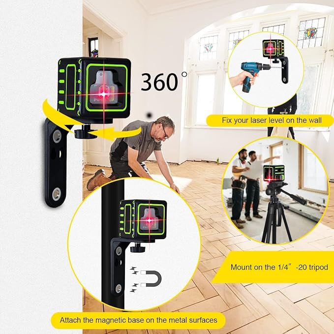 Laser level with Tripod Self Leveling, Cross Line Laser with Tilt Mode, 59 inch Tripod for Picture Hanging Construction Floor Tile Wall, 3 AAA Batteries Included