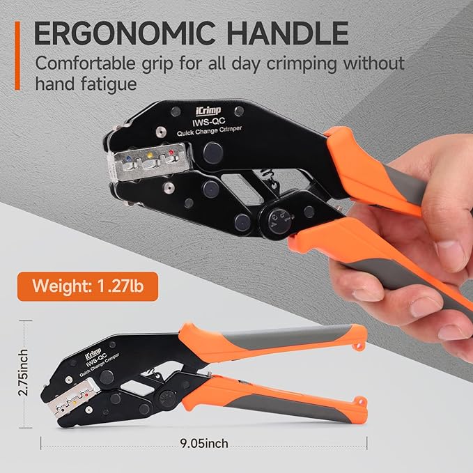 iCrimp Rachet Crimping Tool for Insulated Terminals, AWG 22-10 Wire Crimper, Electrical Crimp Tool, X30J Jaws