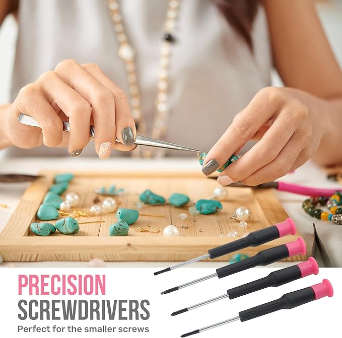 Hi-Spec 11pc Pink Womans Compact Crafts & Home DIY Repair Hand Tool Kit Set with Pliers, Cutters and Precision Screwdrivers for Ladies