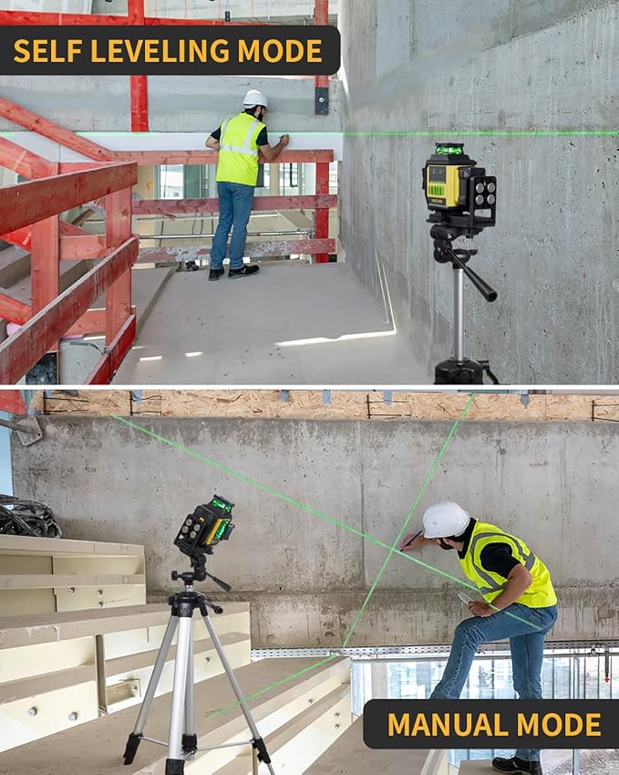 Firecore Laser Level 360 Self Leveling with Tripod, ±2mm High Accuracy, Outdoor Pulse Mode to 197 Ft, Green Cross Line Lazer Leveler Tool for Construction, 2 Rechargeable Batteries, 60" Tripod