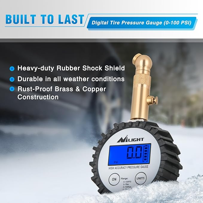 Nilight Digital Tire Pressure Gauge 100PSI Heavy Duty Stainless Steel Air Chucks ANSI 2A Certified Large Dial Wheel Service Checker for Truck Semi Truck ATV Motorhome Cars & RV Accessories