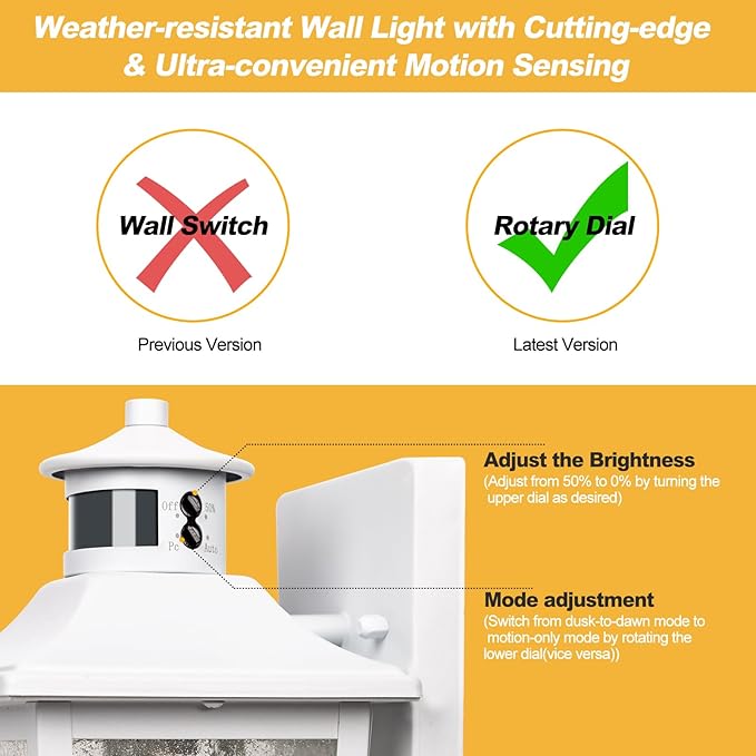 White Motion Sensor Outdoor Wall Light 2 Packs, Dusk to Dawn Outdoor Wall Lighting, Waterproof Exterior Light Fixture, Modern Porch Light Outside Wall Mount for House Patio Garage, Anti-Rust