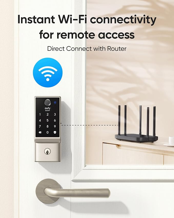 eufy Security Smart Lock C220, Fingerprint Keyless Entry Door Lock, Built-in Wi-Fi, App Remote Control, Front Door Smart Deadbolt, IP53 Waterproof, 8-Months Battery, Nickel