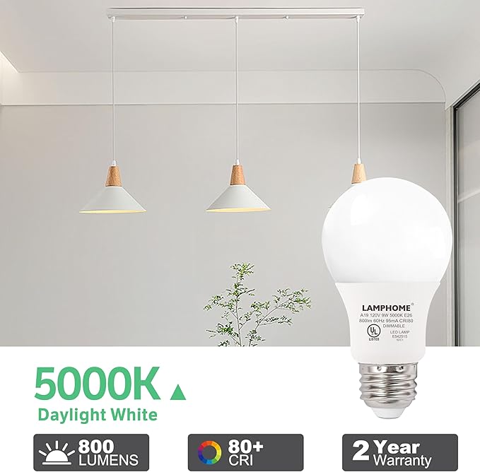 24-Pack Daylight White LED Bulbs - Brighten Your Bedroom & Living Room, 60W Equivalent, 5000K, 9W, 15000-Hour Life, E26 Base