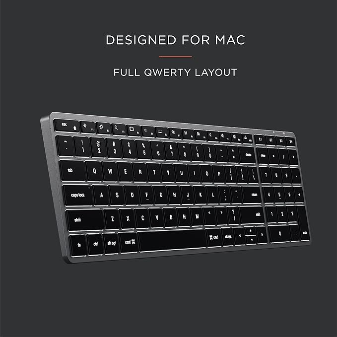 Satechi Slim X2 Bluetooth Backlit Keyboard for Mac, Illuminated Keys & Multi-Device Sync, for MacBook Air/Pro M4, iPad Air/Pro M4/M3, iPad mini, Mac mini, iMac - Space Gray