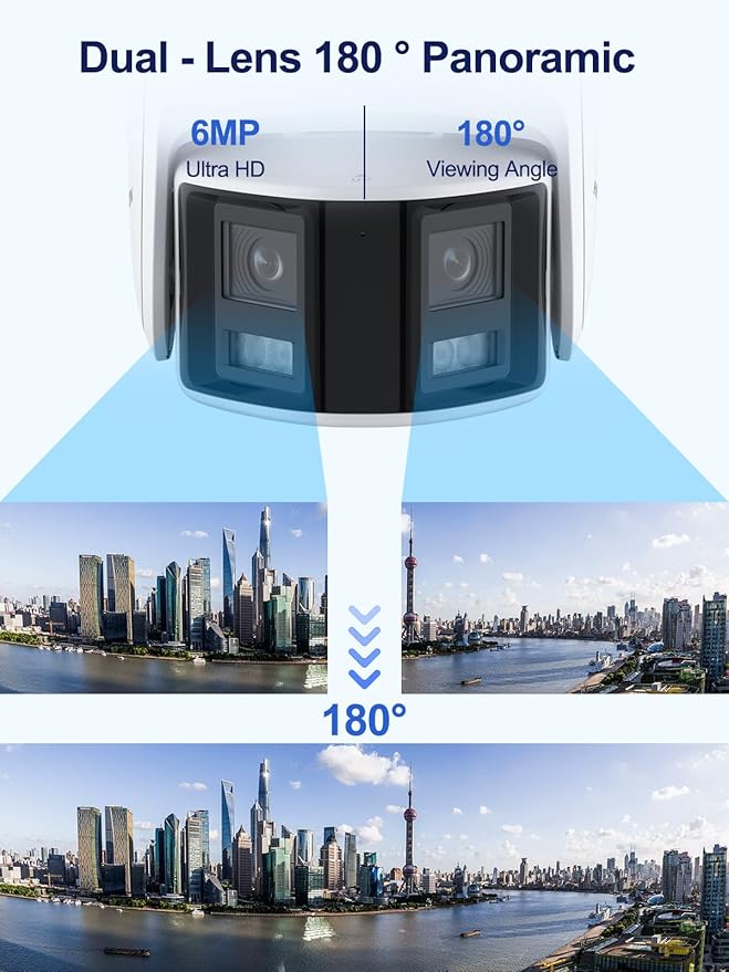 Anpviz 6MP PoE Dual Lens Security Camera Outdoor, Panoramic 180° Wide Angle IP Dome Camera with Human/Vehicle Detection, Full Metal Housing, Two Way Talk, Built-in MicroSD Card Slot (H Series)