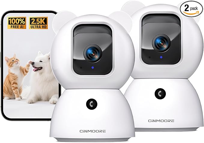2.5K Indoor Camera 2pack, Non-Subscription AI Person/Pet/Cry Detection, 4MP Pet/Dog/Cat/Baby Camera w/Phone App, Pan Tilt 2.4GHz WiFi Cameras for Home Security, Night Vision, Full Duplex 2-Way Audio