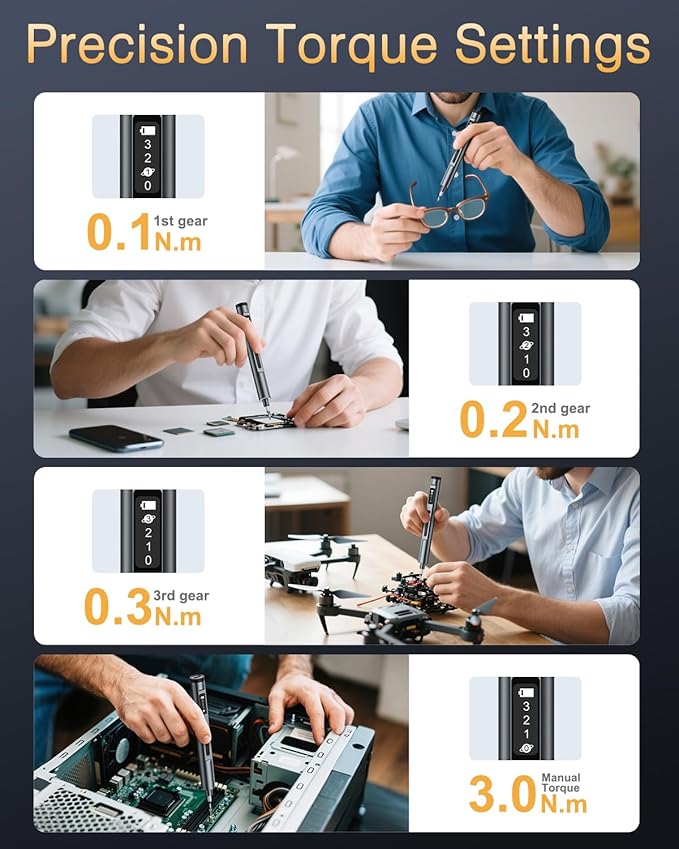 Electric Screwdriver Set, 62-in-1 Mini Electric Screwdriver, 3.7V Rechargeable Power Screwdriver Kit with 60 Magnetic Precision Bits, OLED Display for PC, Phones, Electronics, DIY