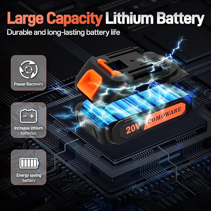 COMOWARE Cordless Drill Set, 20V Electric Power Drill Set,1 Battery & Charger, 3/8" Keyless Chuck, 2 Variable Speed, 266 In-lb Torque, 25+1 Position, Orange