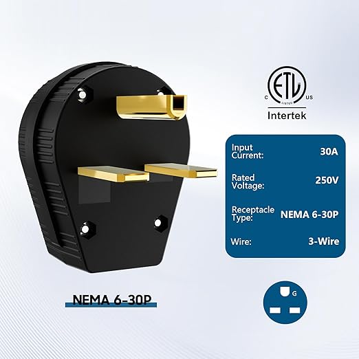 NEMA 6-30P Straight Blade Angle Plug 2 Pack, AC Dryer Replacement Male Angle Plug,3-Prong Grounding Heavy Duty Universal Power Male Connector for Dryers and Ranges,30 Amp,250Volt -with 1 Screwdriver