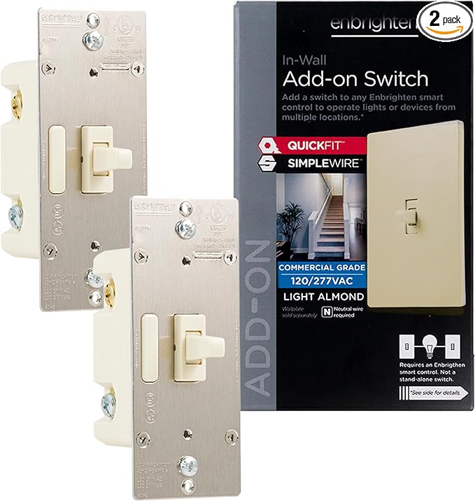 Enbrighten Almond Add-On Switch, QuickFit & SimpleWire, Z-Wave/Zigbee, Not A Stand Alone Switch, 2 Pack, 85096