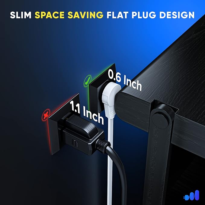 Maximm 360° Rotating Flat Plug Extension Cord 3 feet Under Carpet with Slim Space-Saving Plug Design, Low Profile Cord (White)