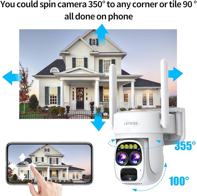 Security Cameras Wirelss Outdoor Solar Powered for Home Security, 360 View Outside Camera,Motion Detection,10x Hybrid Zoom PAN Tile,IP-65 Weather Proof (4 Pack)