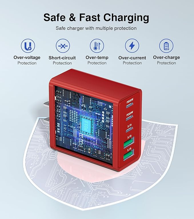 2Pack USB C Fast Charger Block, 50W 5-Port Type C Wall Charger Brick, Multiport Charging Plug Power Adapter Brick Cube for iPhone 16/15/14/13/12, Pad Mini/Pro, Galaxy S23 S22