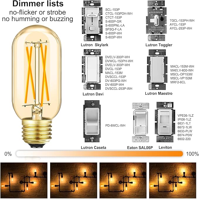 Leools E26 LED Bulb 6W Equivalent E26 Bulb 60 watt Warm White 2700K Amber E26 Edison Bulb dimmable AC120V 600lm Tubular T14 T45 LED Bulb for Pendant, Sputnik,Vanity,Wall sconces Pack of 6