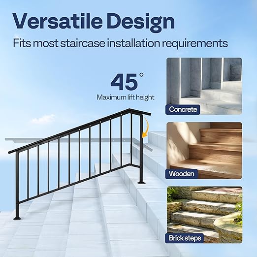 VIVOHOME 2-Pack 6 Step Galvanized Steel Hand Rails for Outdoor Steps – Black Oval and Safety Balusters Exterior Railing for Porch, Deck, or Indoor Stairs, Complete Installation Kit