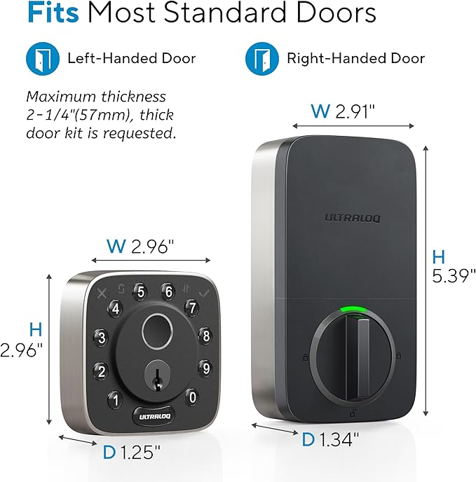 ULTRALOQ 2025 Upgrade Bolt Fingerprint Smart Lock,Biometric Deadbolt with Built in WiFi,Keyless Entry Door Lock for Front Door,App Remote Control,10 Months Battery,IP65 Waterproof,BHMA Grade AAA
