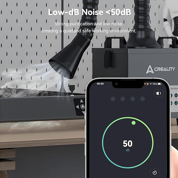 Creality Smoke Purifier with Extraction Tube, 3-Stage Filtration, 99.97% Purification Rate, Low Noise＜50dB, 200m³/h, 100W Fume Extractor for Laser Engraver Machine