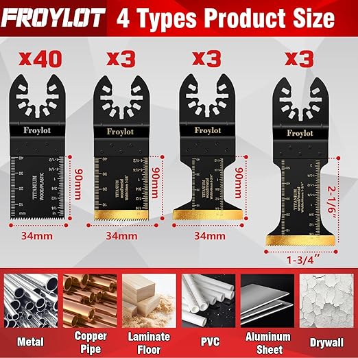 49pcs Titanium Oscillating Tool Blades High-Carbon Steel Multitool Blades, Universal Vibrating Multi Tool Blades Kits for Metal Wood Cutting, Fit Dewalt Bosch Milwaukee Ryobi Rockwell Fein Makita