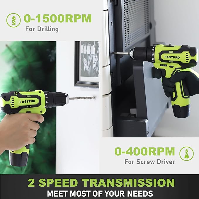 FASTPRO 160-Piece Home Tool kit with Drill, 12V Cordless Lithium-ion Drill Driver and Household Repairing Tool Set with Storage Case, For DIY, Home Maintenance, Green