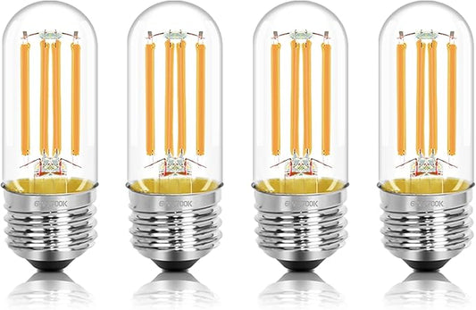3.2 Inch E26 LED Bulb 60 Watt Equivalent, 2700K Soft White Edison Bulbs Dimmable, AC 120V 600LM T10/T9 Clear Glass Filament Light Bulbs UL for Pendant Wall Light Desk lamp-4 Pack