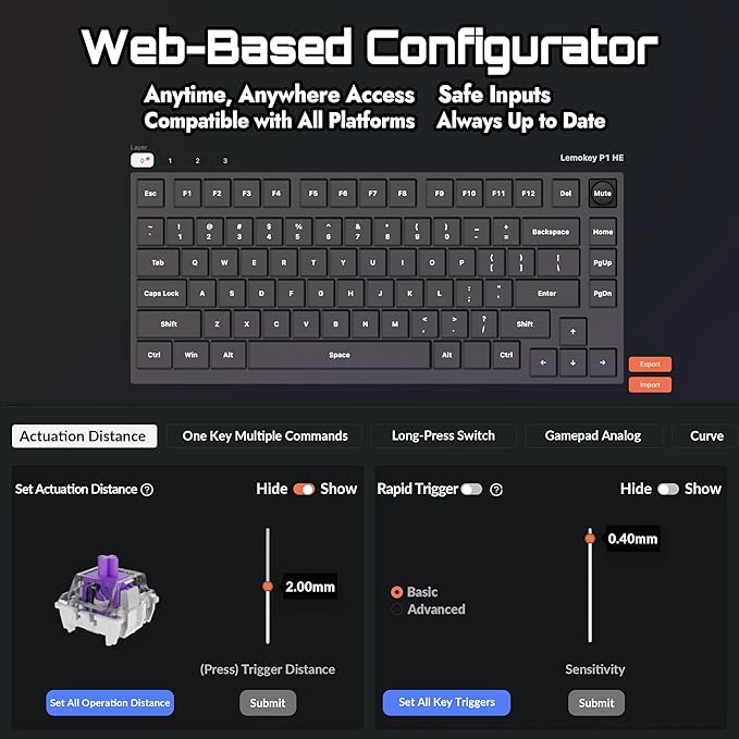 P1 HE 75% Wireless Custom Mechanical Gaming Keyboard with Gateron Double-Rail Magnetic Switches Knob Version, QMK 2.4 GHz Bluetooth 5.2 RGB Backlight Compatible with Mac Windows Linux-White