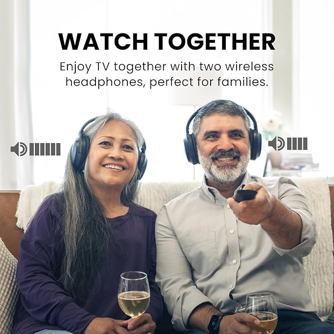 Avantree Duet - Dual Wireless Headphones for TV Watching, Clear Voice & Loud Volume for Seniors and The Hard of Hearing, Easy Plug & Play Setup, with 2.4GHz RF Transmitter & Charging Dock