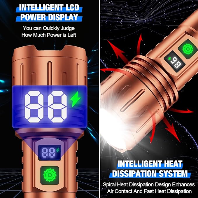 Flashlights High Lumens Rechargeable, Super Bright LED Powerful Flashlight, Type-C, 5 Modes, Zoomable, IPX5 Waterproof High Powered Tactical Flash Light for Emergency Camping,Brown