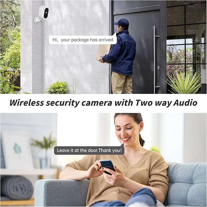 Security Cameras Wireless Outdoor,No Subscription,2 Cam-Kit,Support 2.4G & 5G WiFi Router,Home Security System with 2K Night Vision,128GB Local Storage,PIR Alerts,Motion Detection