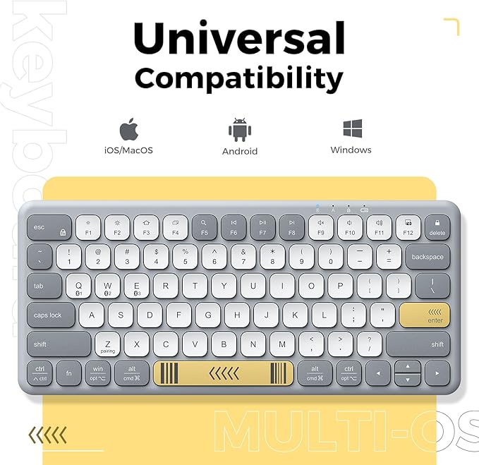 iClever BK50 Compact Bluetooth Keyboard, Portable, Vibrant Colors, Silent Typing, Syncs with 3 Devices – Compatible with Tablet, iPad, iPhone, Windows