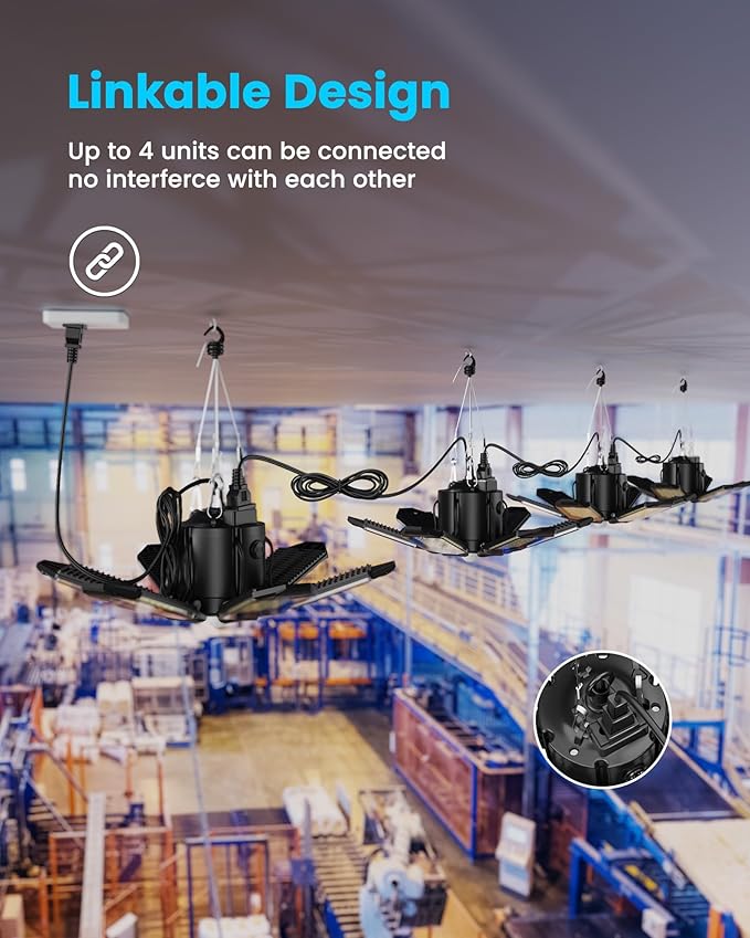 2-Pack Motion Sensor Garage Lights Plug in, 200W Super Bright Motion Activated Linkable LED Shop Light, 3 Modes Motion Sensor Light Indoor for Barn/Attic