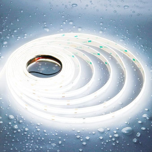 JOYLIT 24V COB LED Strip Lights 16.4ft 6000K Cool White IP65 Waterproof 9000LM Ultra Bright CRI 95+, UL Listed Premium 90W 480LEDs/M Dotless Adhesive Tape Light for Commercial, Home Task Lighting