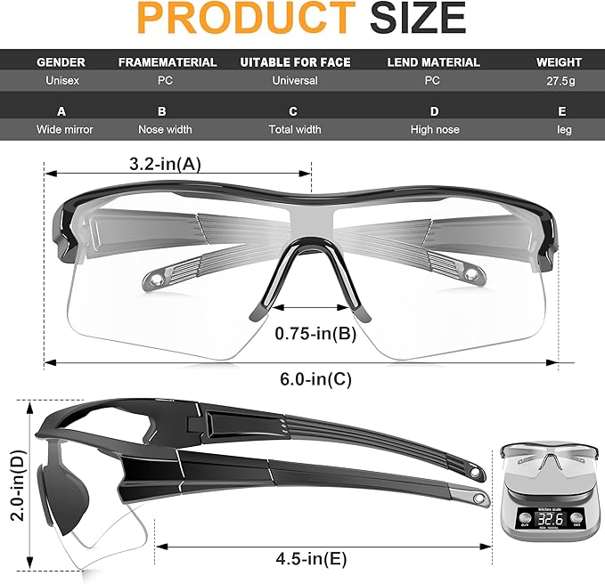 Safety Glasses Goggles for Men, Anti Scratch ANSI z87+ Compliant UV Protection Protective Eyewear Rubber Non-slip Leg