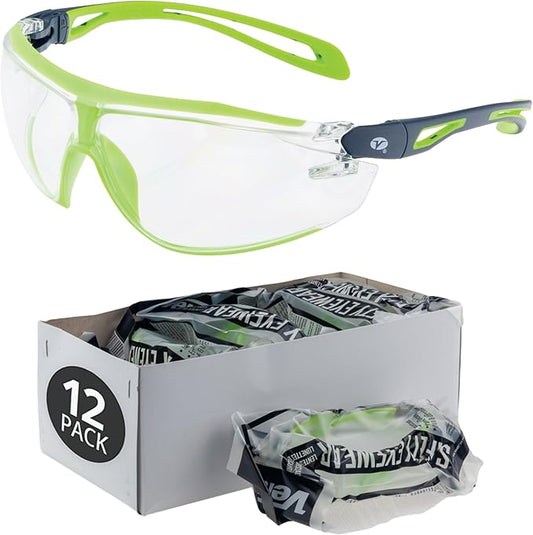 Veratti Encounter Safety Glasses, Anti-Fog Clear Lens, ANSI Z87.1 Certified, Dielectric Gray/Green Frame, Impact Resistant