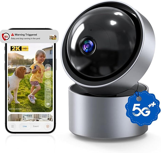 Security Camera Indoor - 5G & 2.4G WIFI 2K Smart Security Camera | U.S. Cloud |Cameras for Home Security Instant 911 Alert | Night Vision,5-Min Setup,2-Way Audio, Pan/Tilt Baby Monitor/Dog/Pet Camera