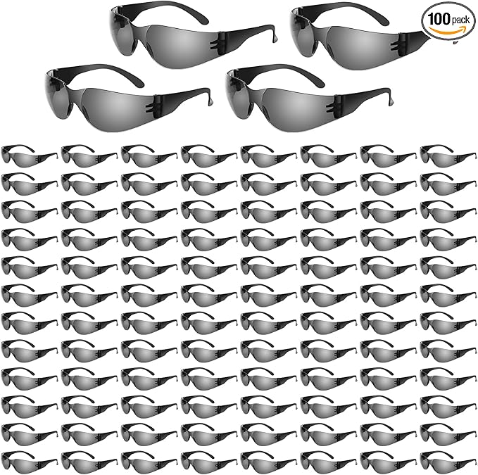 WFEANG Clear Safety Glasses 100 Pair Protective Eyewear for Men Women, ANSI Z87.1 Scratch & Impact Resistant Eye Protection for Work, Lab, Construction (Grey-100pack)