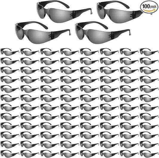 WFEANG Clear Safety Glasses 100 Pair Protective Eyewear for Men Women, ANSI Z87.1 Scratch & Impact Resistant Eye Protection for Work, Lab, Construction (Grey-100pack)