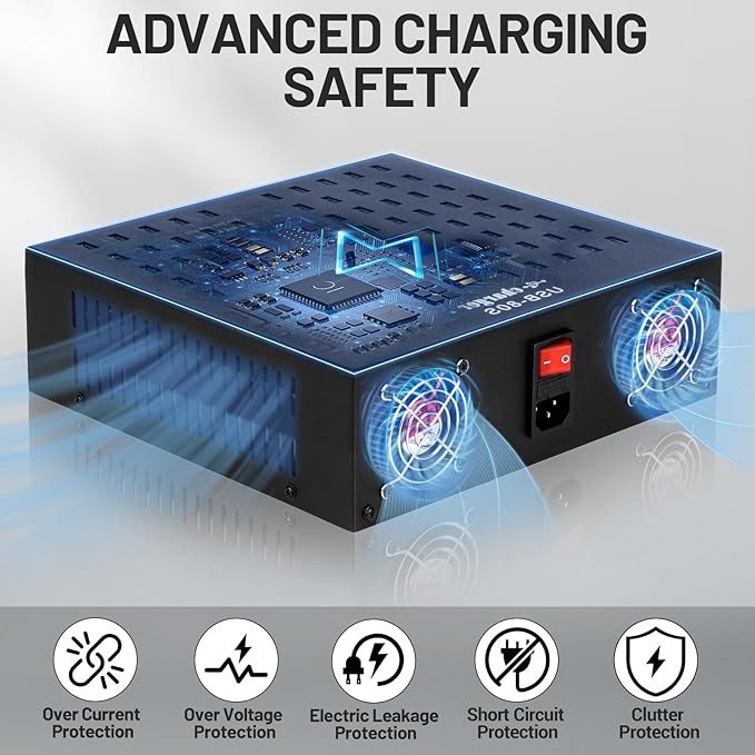 Multiple USB Charging Station, MIXILIN 80 Ports 800W(150A) Fast Charger Station with Power Switch, Desktop Charging Station for Multiple Devices Compatible with Cell Phones iPad Kindle Tablet