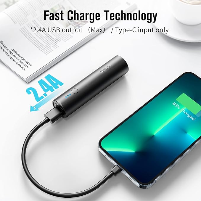 S03 Portable Charger, 5000mAh Pocket Size Power Bank, Juice Style USB-C Output Compatible with iPhone 15/14/13/12/11 and Android Phone - (Blue)