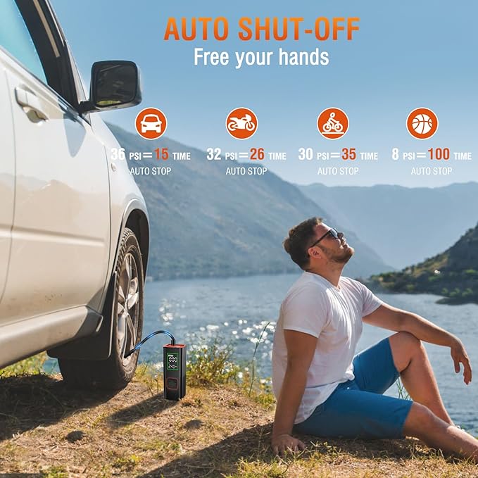 Tire Inflator Portable Air Compressor, 160PSI Cordless Air Pump for Car Tires, Portable Tire Inflator with LED, Electric Bike Tire Pump for Cars, Bikes, Motorcycles, Balls