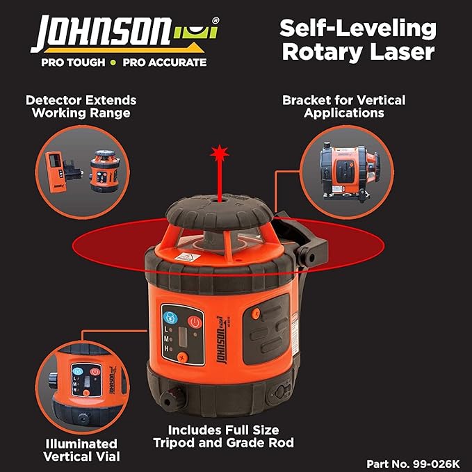 Johnson Level & Tool 99-026K Self-Leveling Horizontal Rotary Laser System w/ Hard Case Kit, 50 x 14.5", Red, 1 Kit,Orange