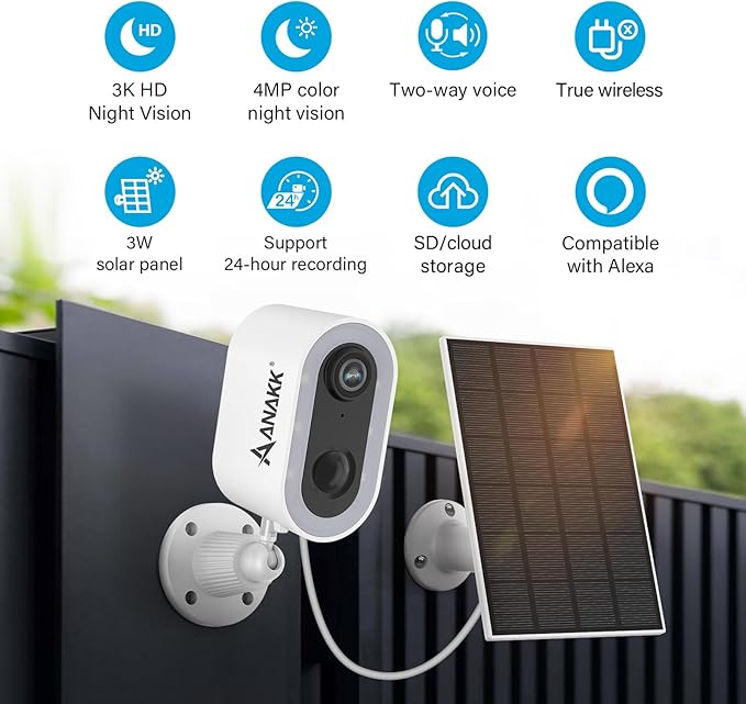 Solar Security Camera Wireless Outdoor, Solar-Powered 4MP 1-Cam, Compatible with A32 System, Color Night Vision,Motion Detection,24/7 Recording